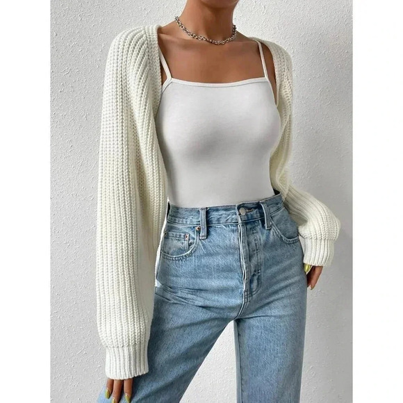 Qlarnaweer  Women's Cropped Cardiga Bolero Shrug Sweater Open Front Knit - Picture 6 of 6